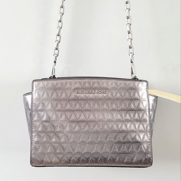 🆕️ NWT MK Leather Selma Gunmetal Messenger Bag - Picture 6 of 6